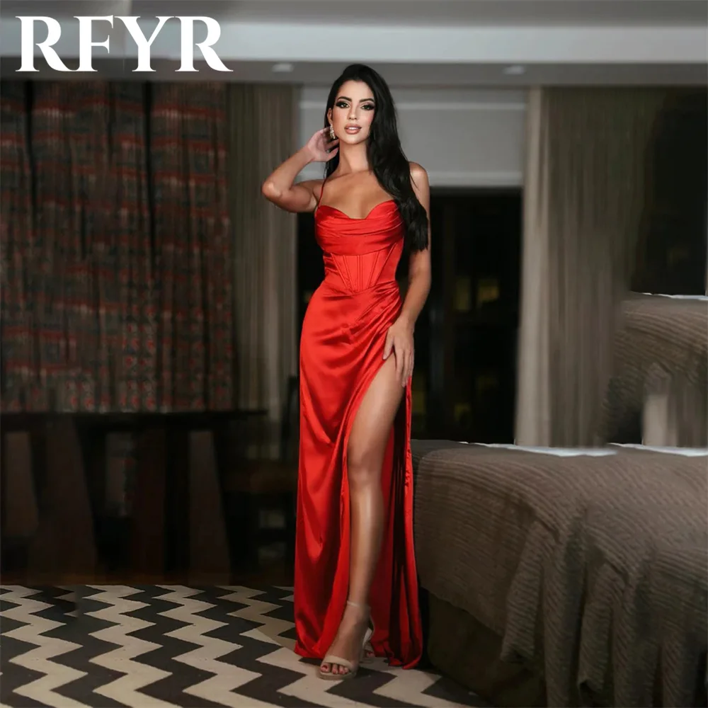 

RFYR Spaghetti Strap Evening Dresses Side Split فستان سهرة نسائي Red Mermaid Prom Dress Sweetheart Stain Party Dress For Wedding