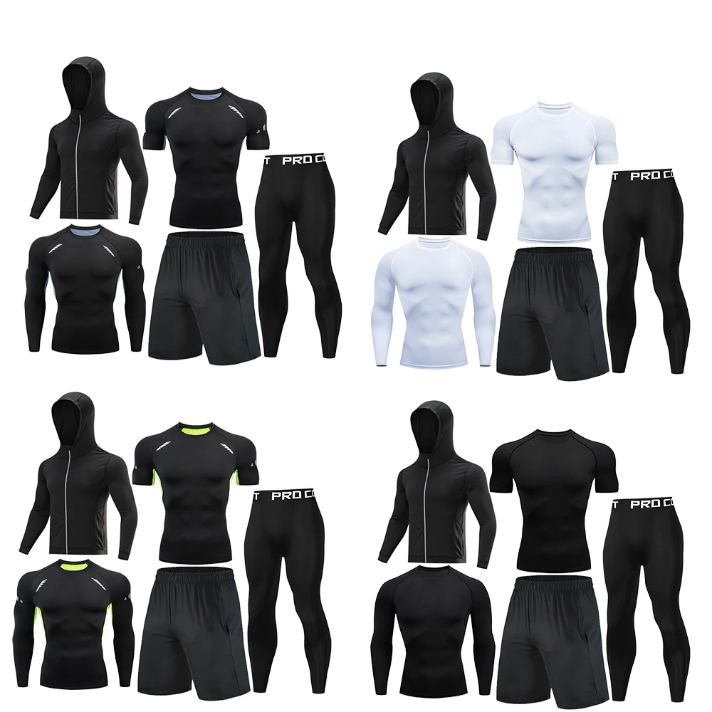 Gym Rashguard Men's Fitness 5piece/Set Classic Black Training Tight Sportswear Running Compression Suit Jogging Sport Sleeve