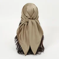 Écharpe carrée en satin uni pour femmes musulmanes, bandeau de sauna, enveloppes de hijabs, écharpe de cheveux de mode, turban islamique décontracté, bandbana féminin, inj90 2