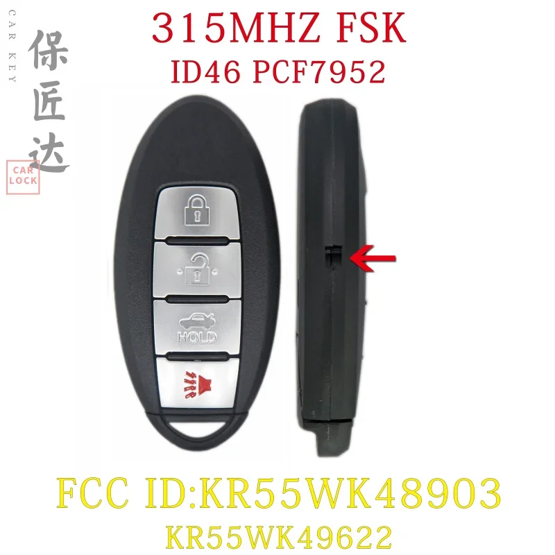 

BaoJiangDd car key Fit For Infiniti QX70 FX25 QX60 FX35 QX50 FCC ID:KR55WK48903 315MHz PCF7952 ID46 chip Keyless Entry Key