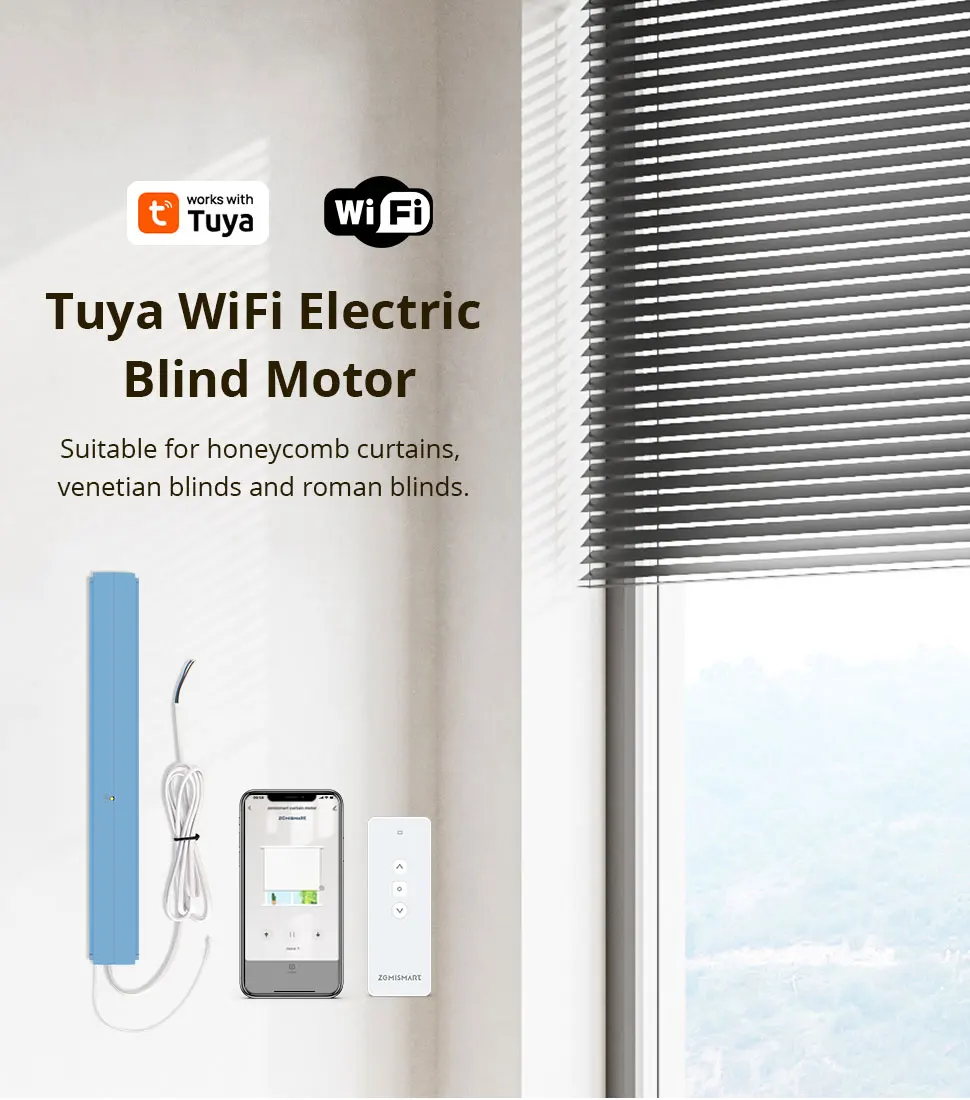 WiFi Electric Blind Motor Work with Tuya App For Honeycomb Curtain Aluminum Blin