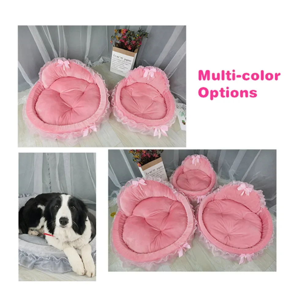 3438-4d55b1.jpg Hanpanda Fantasy Bow Lace Dog Bed Beds For Large Dogs Detachable Oval Pink Princess Pet Bed Basket For Dog Pet Wedding Furniture