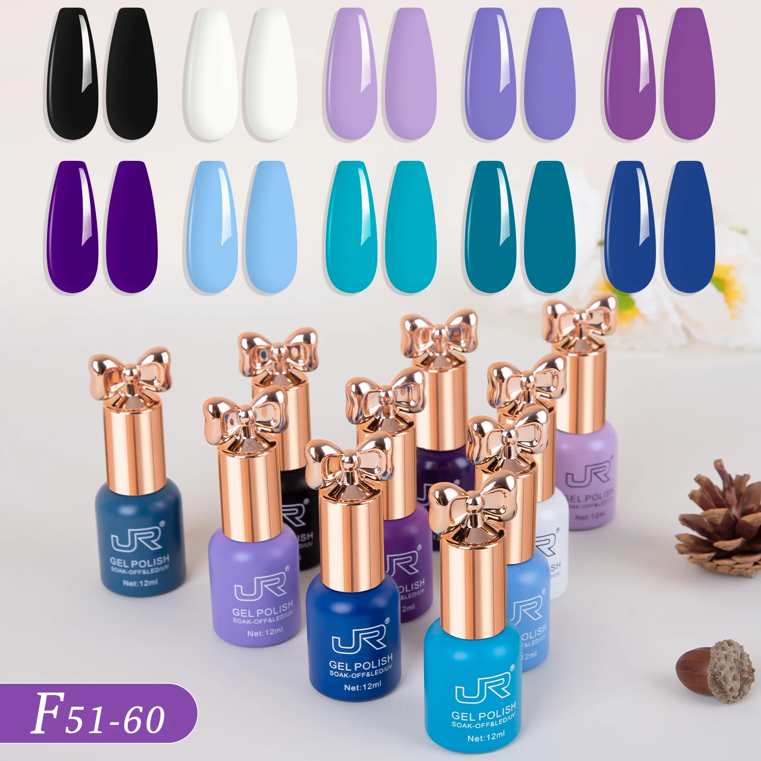 Vibrant Gel Nail Polish Collection - 10 Shades of Red, Pink, and Nude with Top & Base Coat