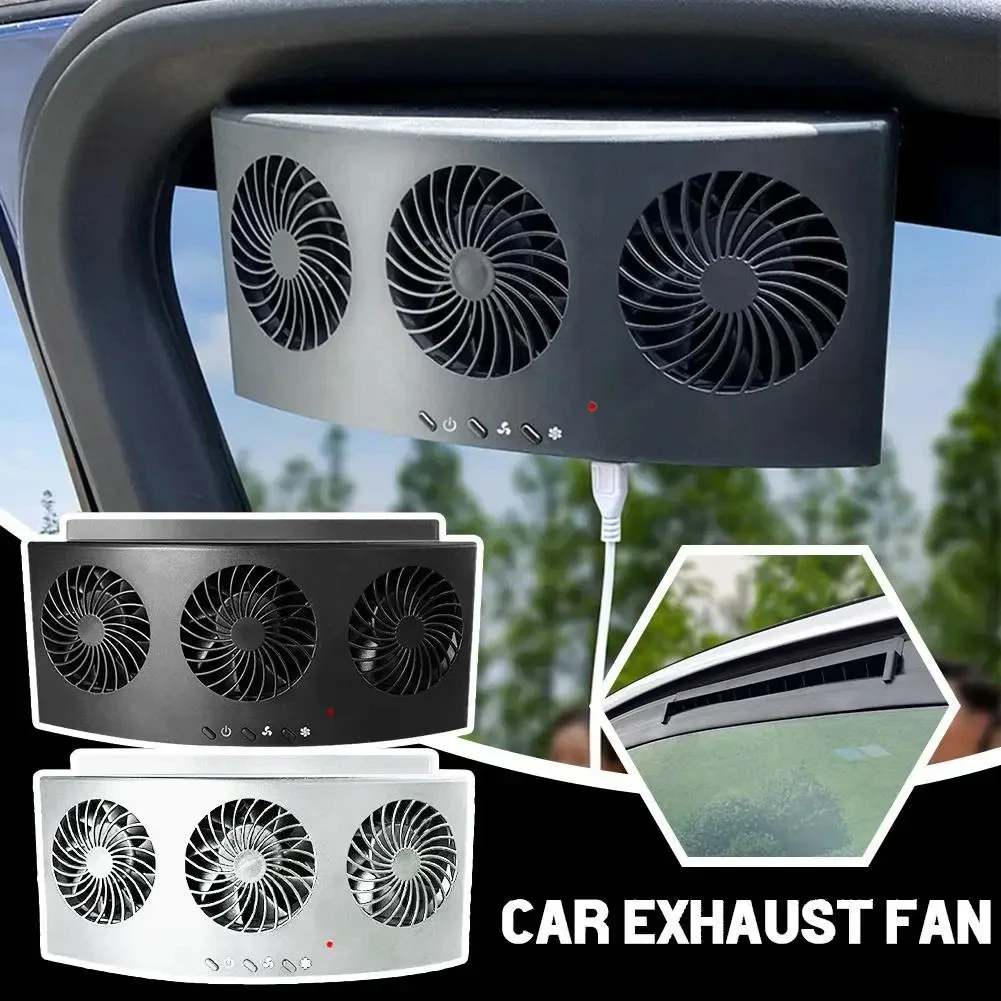 Car Exhaust Fan USB Rechargeable Solar Air Circulation 2 3 Head Ventilation Fan