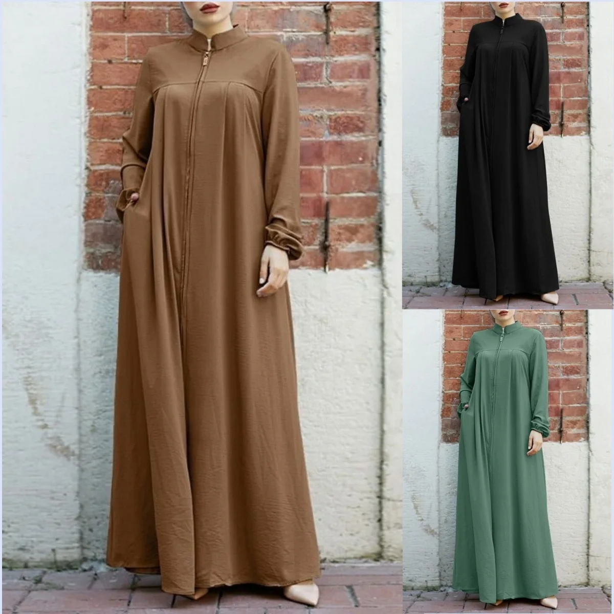 dubai-traditional-abaya-dresses-for-women-long-dresses-with-pockets-islam-clothing-muslim-fashion-stand-collar-zipper-long