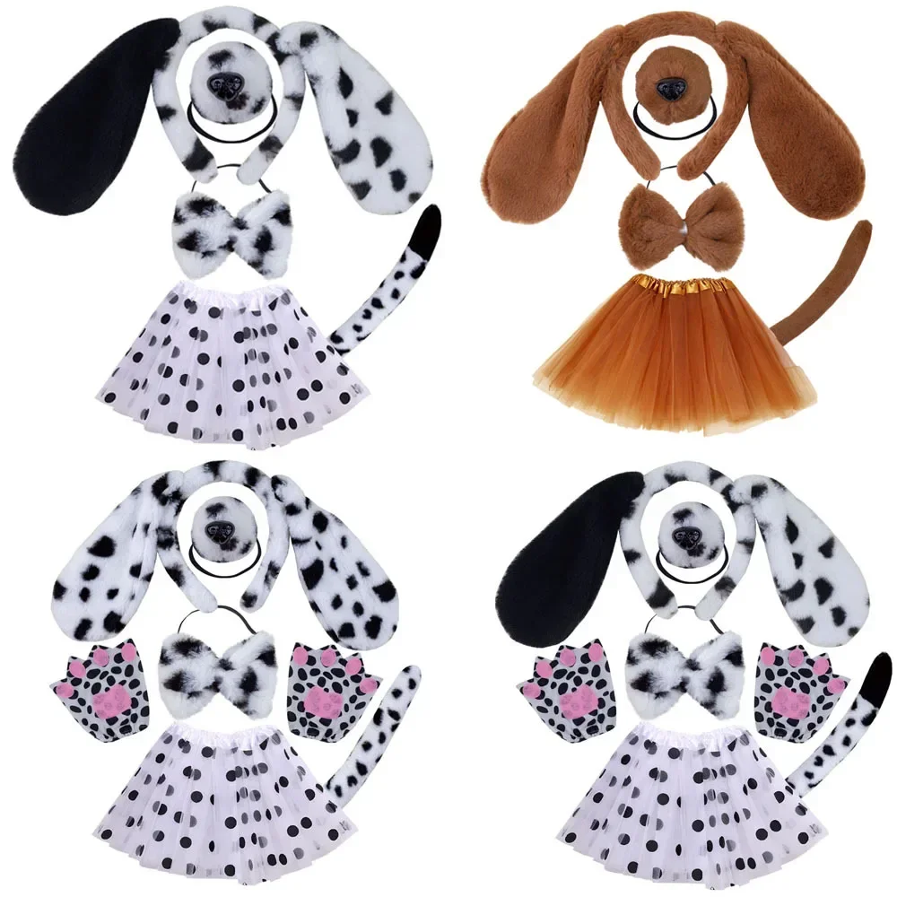 Girls Adult Children Cute Plush Anime Spotted Dog Ears Funny Animal Costume Cosplay Props Headband Skirt Nose Tail cosplay costume kids girls dress animal tutu skirt outfit
