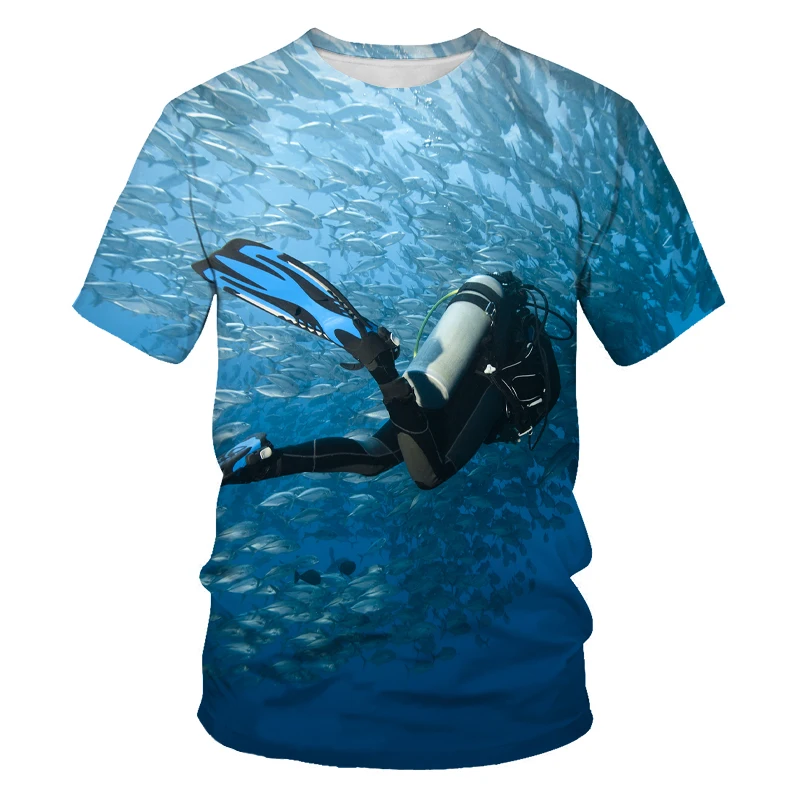 2024 Diver Printed T-shirt Diving Fish Men Women Casual
