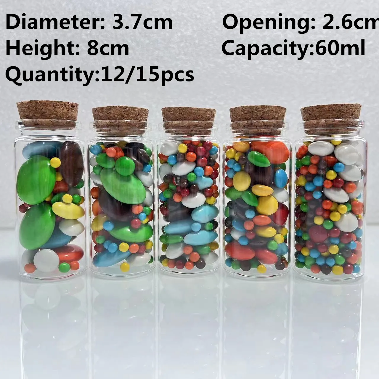 Cute Glass Jars 12pcs 15pcs 37*80mm Capacity 60ml Glass Bottles With Cork Small Mini Empty Vials Jars Wishing test tube