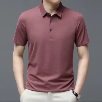 BROWON 남성용 얇은 턴다운 칼라 티셔츠, 주름 방지, 단색, 골프, 오피스, 클래식, 남성 의류, 2024 여름, 신상