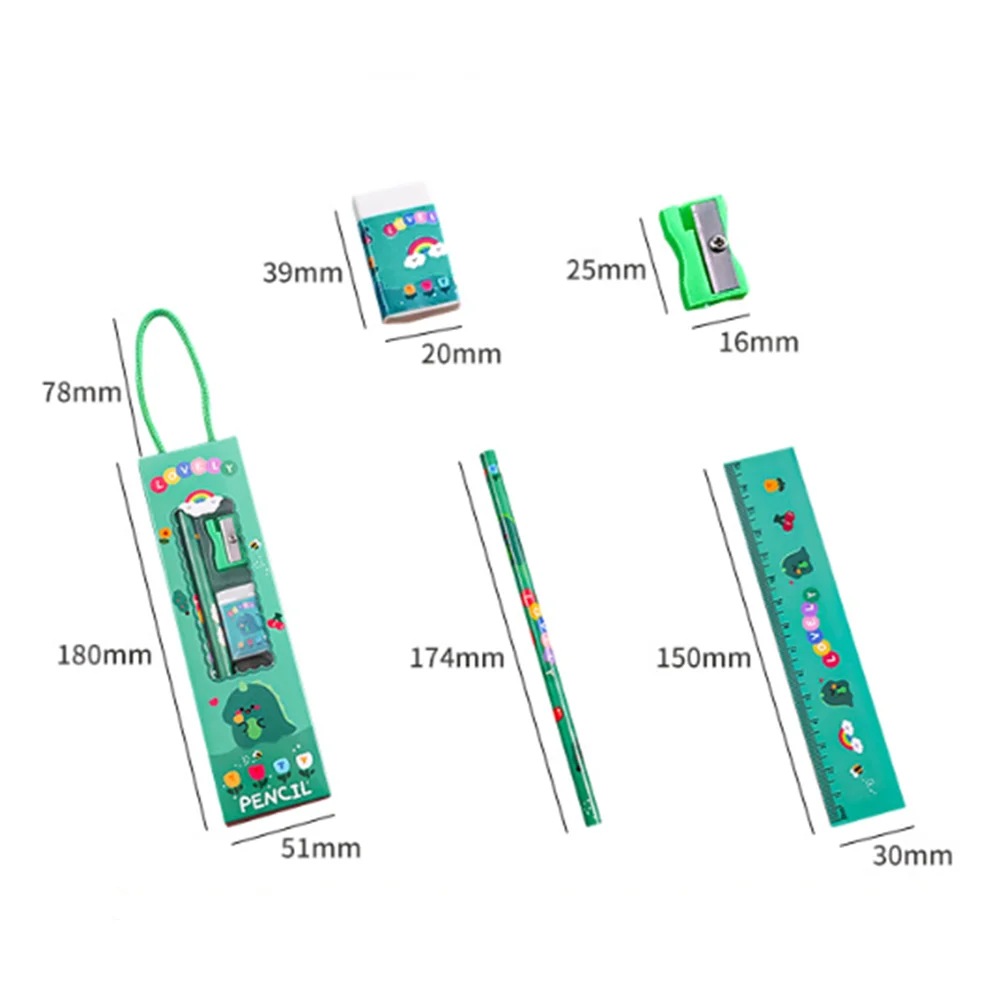 Cute Pencil Ruler Sharpener Set Portable Stationery Set Animal Cartoon Children Student School Supplies Stationery Gifts 5Pcs