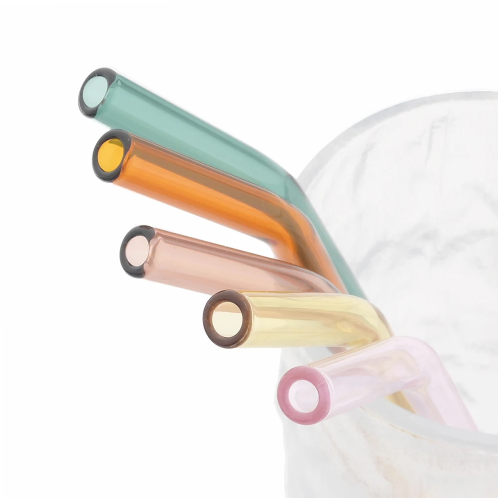 Set of 8 Reusable Glass Straws with Cleaning Brushes - Eco-Friendly and Durable for Smoothies and Cocktails