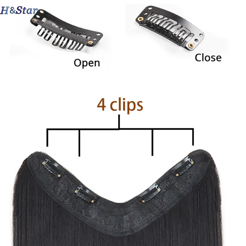 H&STAR 24Inch Long Synthetic  Straight hair 4Clip One Piece V-shaped Clip in Hair Extensions Black Brown  Hairpieces for Women