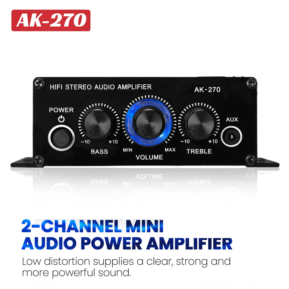 AK270MiniAudio2ChannelStereoPowerAmplifierPortableSoundTheaterAmplifierAUXInput