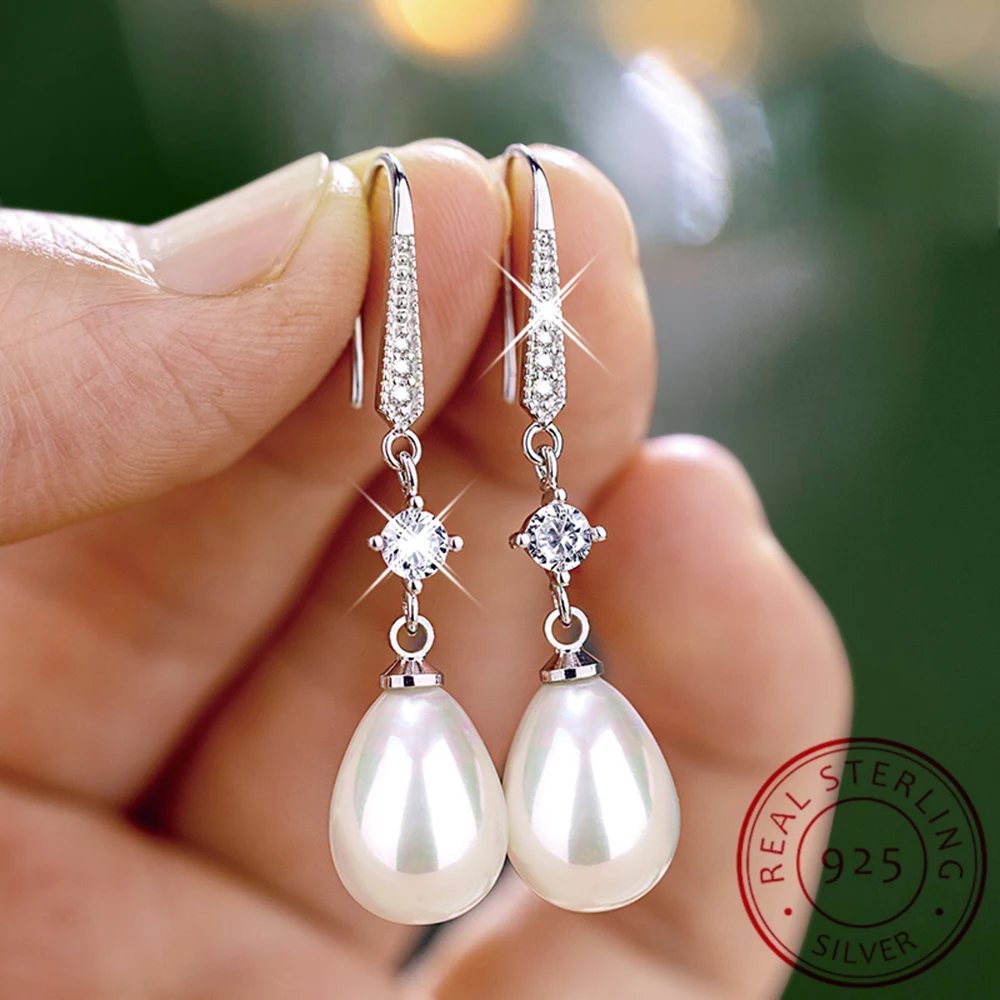 Pendientes de Perlas Cultivadas Gota 7,5-8mm Plata de Ley y Circonitas