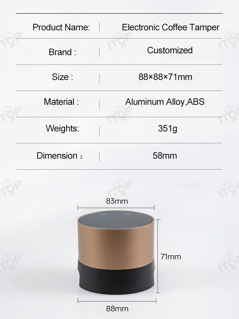 ITOP MP-58 Electric Coffee Tamper 35KG Automatic Tamper Distributor Flat Press/Threaded Tamper Rechargeable for 58MM Portafilter 5