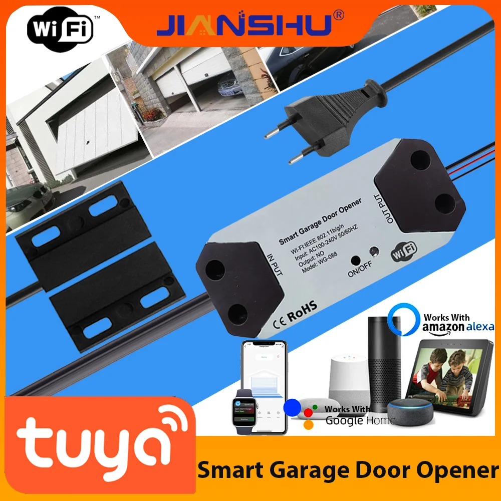 

Jianshu Universal Garage Door Control WG-088 Tuya Universal Garage Remote Wifi Garage Door Remote Opener Work With Alexa Google