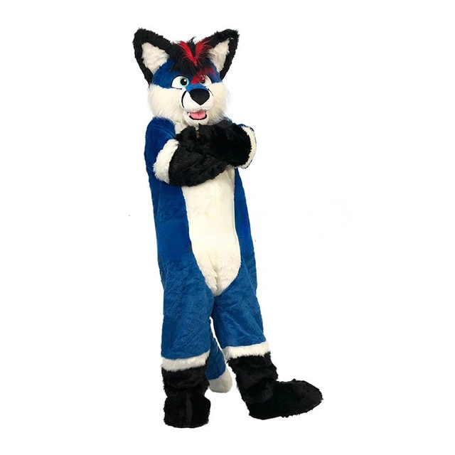 Azul longo peles fursuit peludo husky cão lobo raposa mascote traje adulto  halloween carnaval fantasia festa adereços cosplay presentes de aniversário  - AliExpress