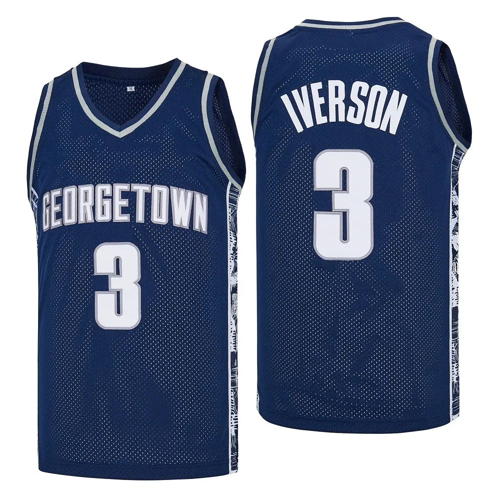 thumbnail image 1 of Camisetas de baloncesto Georgetown 3 Iverson JERSEY Costura Bordado Ropa deportiva al aire libre barata de alta calidad Película Azul gris 2024 nuevo, 1 of 4