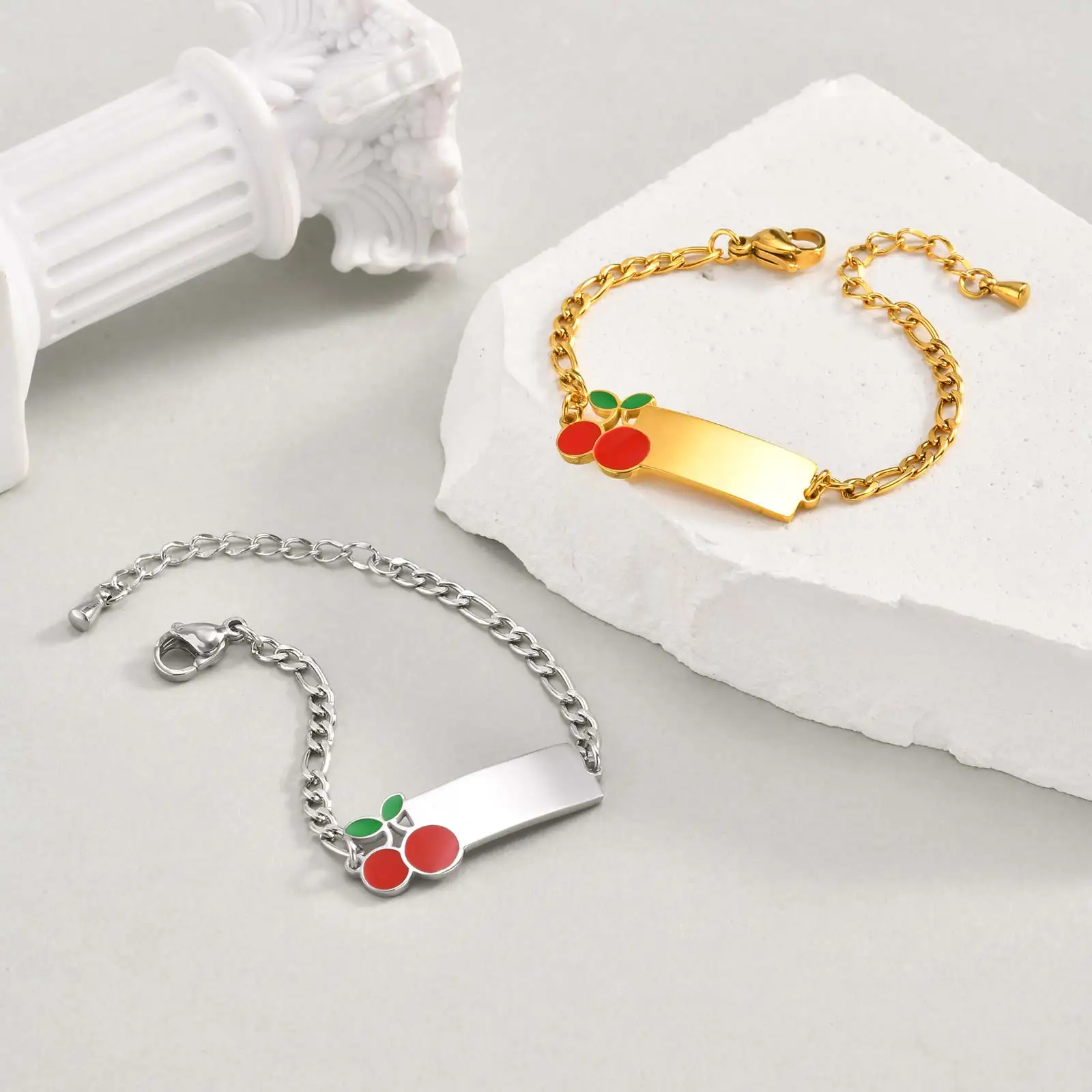 Personalisierte Namens-ID-Armbänder mit Gravur für Mädchen, Jungen, Babys, nicht allergisch, Edelstahl-Kette, Kirscharmband, individueller Schmuck – Detail 7