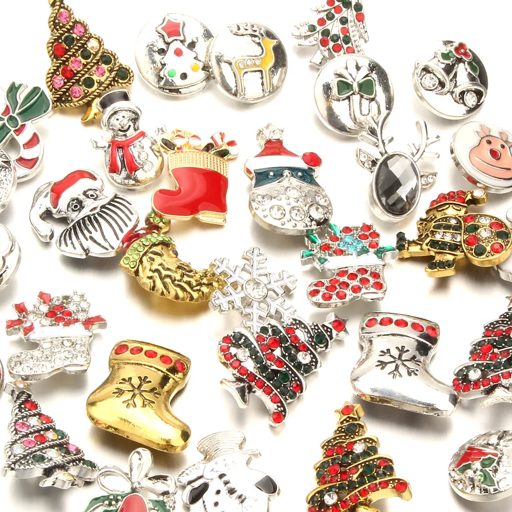 20pcs Christmas Series Snap Jewelry 18mm Snap Buttons Crystal Rhinestone Christmas sock Snaps for Bracelet Bangle Necklace