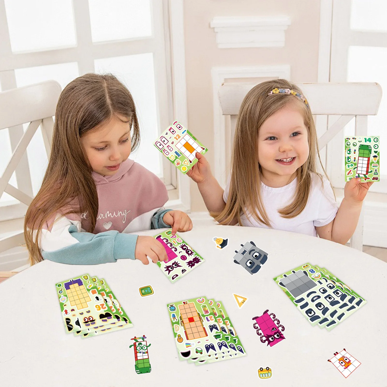 8/16 Fogli di Adesivi Puzzle con Numeri e Personaggi Cartoon, Decorazioni Impermeabili per Quaderni, Cancelleria, Valigie, Frigoriferi, Fai-da-Te - immagine 4