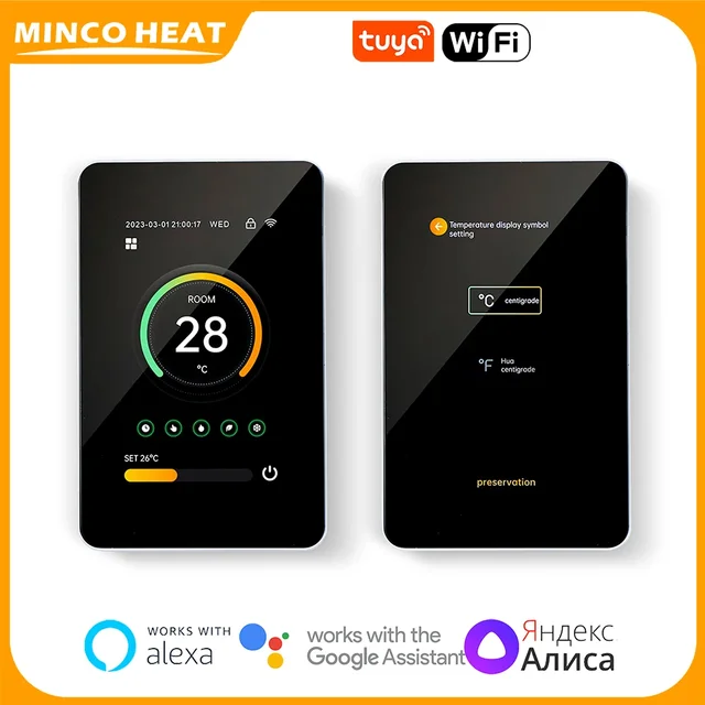 Minco เทอร์โมสตัท WiFi อัจฉริยะสำหรับทำความร้อนใต้พื้นด้วยตัวควบคุม Tuya 100 ~ 250V AC 50/60Hz 16A 3A สำหรับทำงานกับ soporte Alexa 1