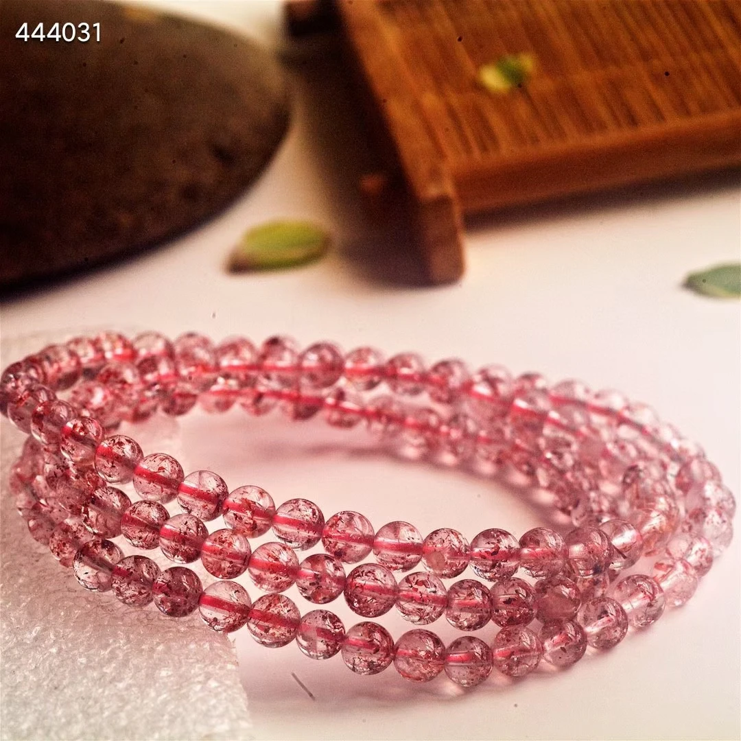 

Natural Red Super Seven 7 Lepidocrocite Quartz 3 Laps Bracelet 5.2mm Clear Beads Stretch Jewelry Crystal Rare Rutilated AAAAA