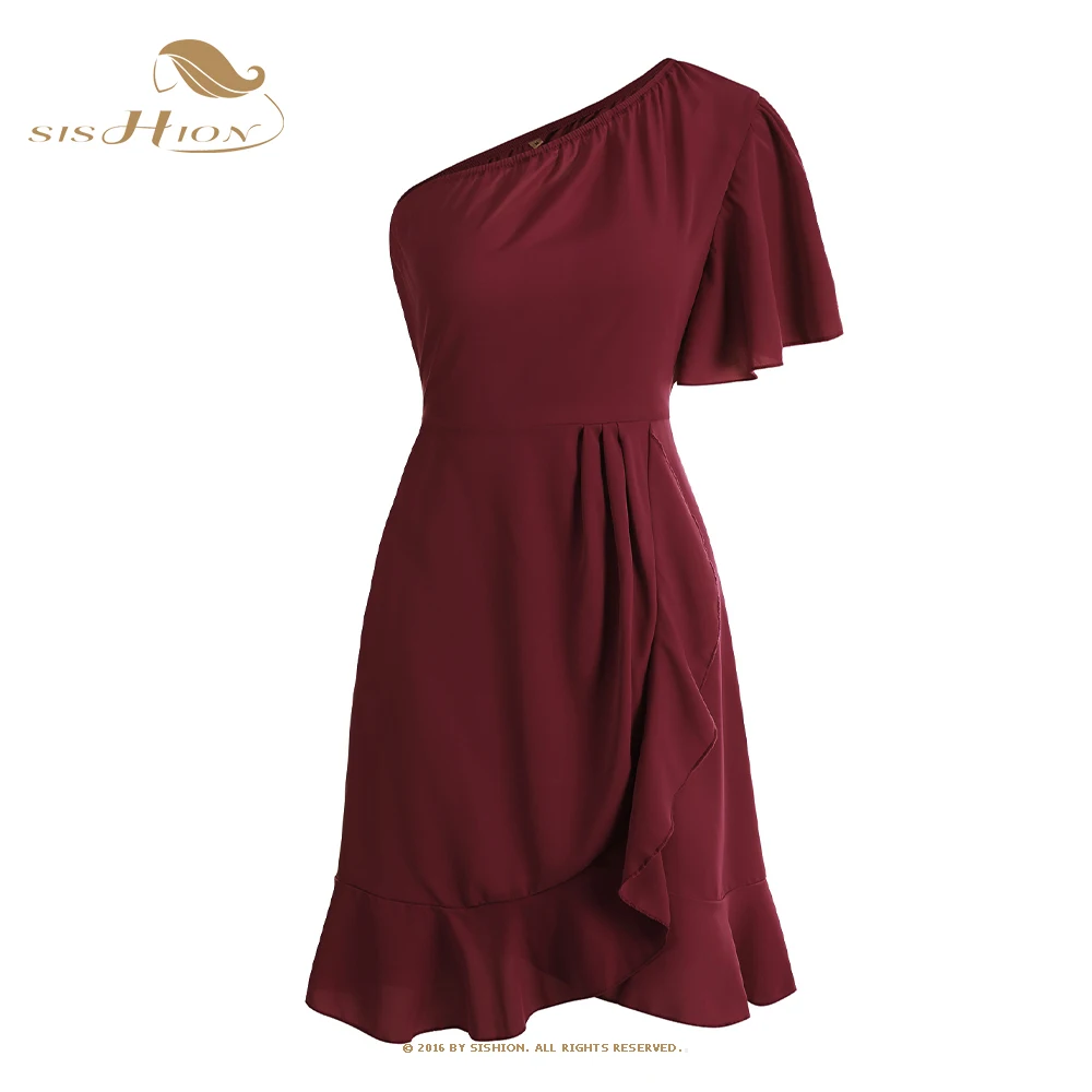 

SISHION Summer Ruffle Mini Party Dress One Shoulder Women Bodycon Runway Dresses Fashion Slim Fit Tunic Office Lady Dress SR0045
