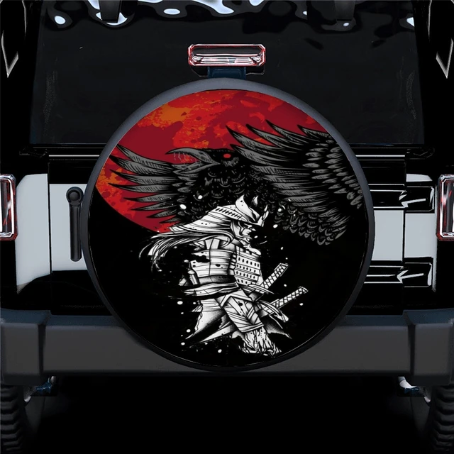 Samurai Japan Printing Pattern Spare Wheel Cover Waterproof Sun Protection Suitable For Any Vehicle Auto Accessories 14-17 Inche 2