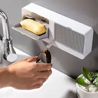 Soap Holder Box With Lid Multifuction Punch-free Bathroom Accessories Soap Box Home Appliance Soap Dish Double Grids Drain Rack 2