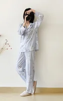 Japanese style new spring and summer women's pajamas Viscose fiber silk long-sleeved trousers suit flower printing home service - Image 5