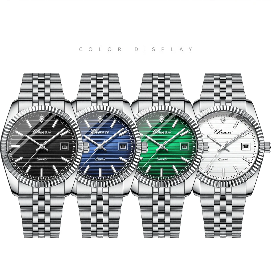 CHENXI 004D Modische Herren-Quarzuhr mit Kalender, Leuchtzeiger, Edelstahlgehäuse, Wasserdicht, Lässige Herren-Armbanduhr, Reloj Hombre – Detail 8