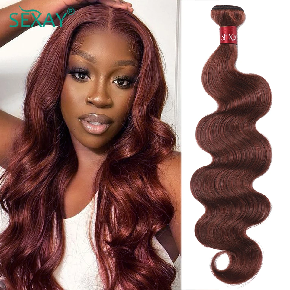 28 Inch Reddish Brown Body Wave Human Hair Bundles Sexay Pre Colored Hair Weave Extensions #33 Color Wavy Hair Weave For Sale