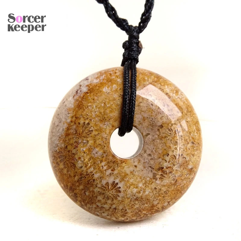 

Натуральный лечебный криноидный камень пинг-пряжка Коралловый кулон Длинная цепочка ожерелье для женщин мужчин камень хризантемы ювелирные изделия BO410