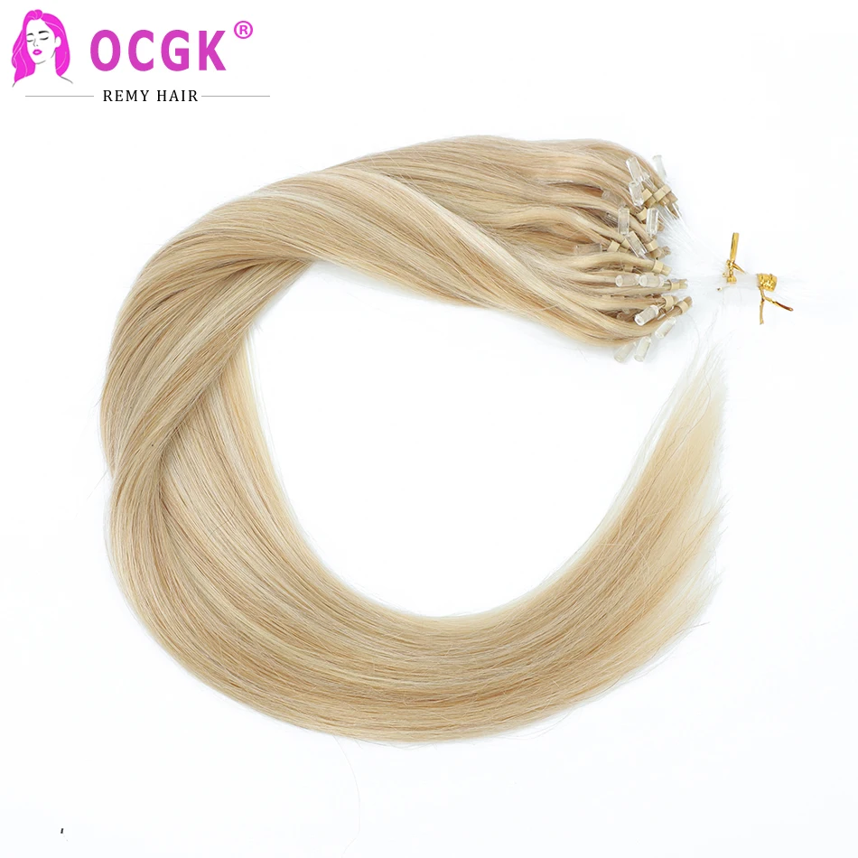 Balayage Micro Loop Hair Extension Human Hair Straight Blonde Brazilian Keratin Capsule Pre Bonded Micro Beads With Fishing Line