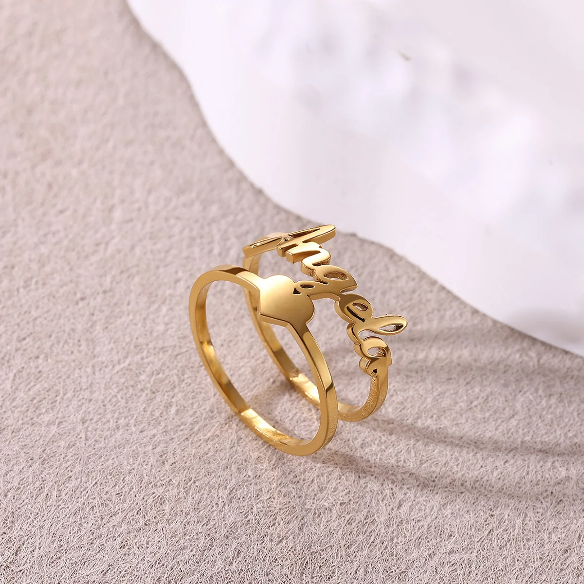 Custom Broad Surface Name Heart Rings Women Unisex Gold Colour Personalization 6-10 Size Wedding Bride Jewellery Stainless