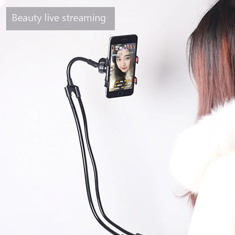 Mobile Phone Holder Extendable Neck Hanging Selfie Stick Adjustable 360°Free Rotating Mount Support Live Streaming Phone Stand