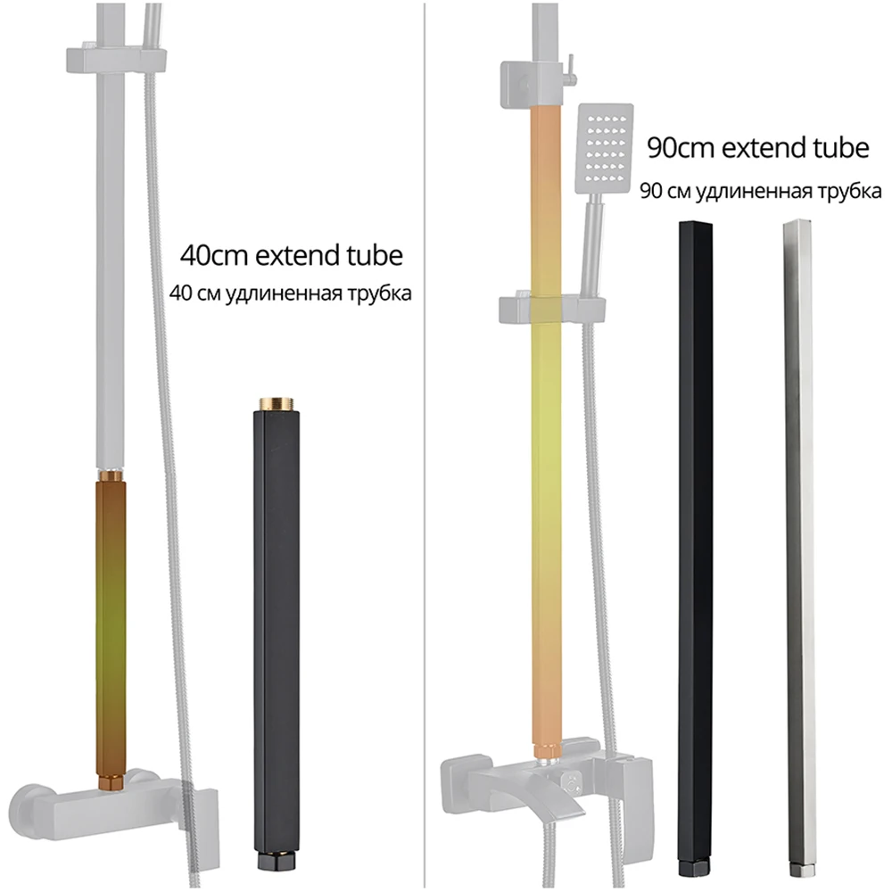 Shower Pipe Extension Square For Shower Faucet Chrome/Matte Black 40-90cm Tube-Bar