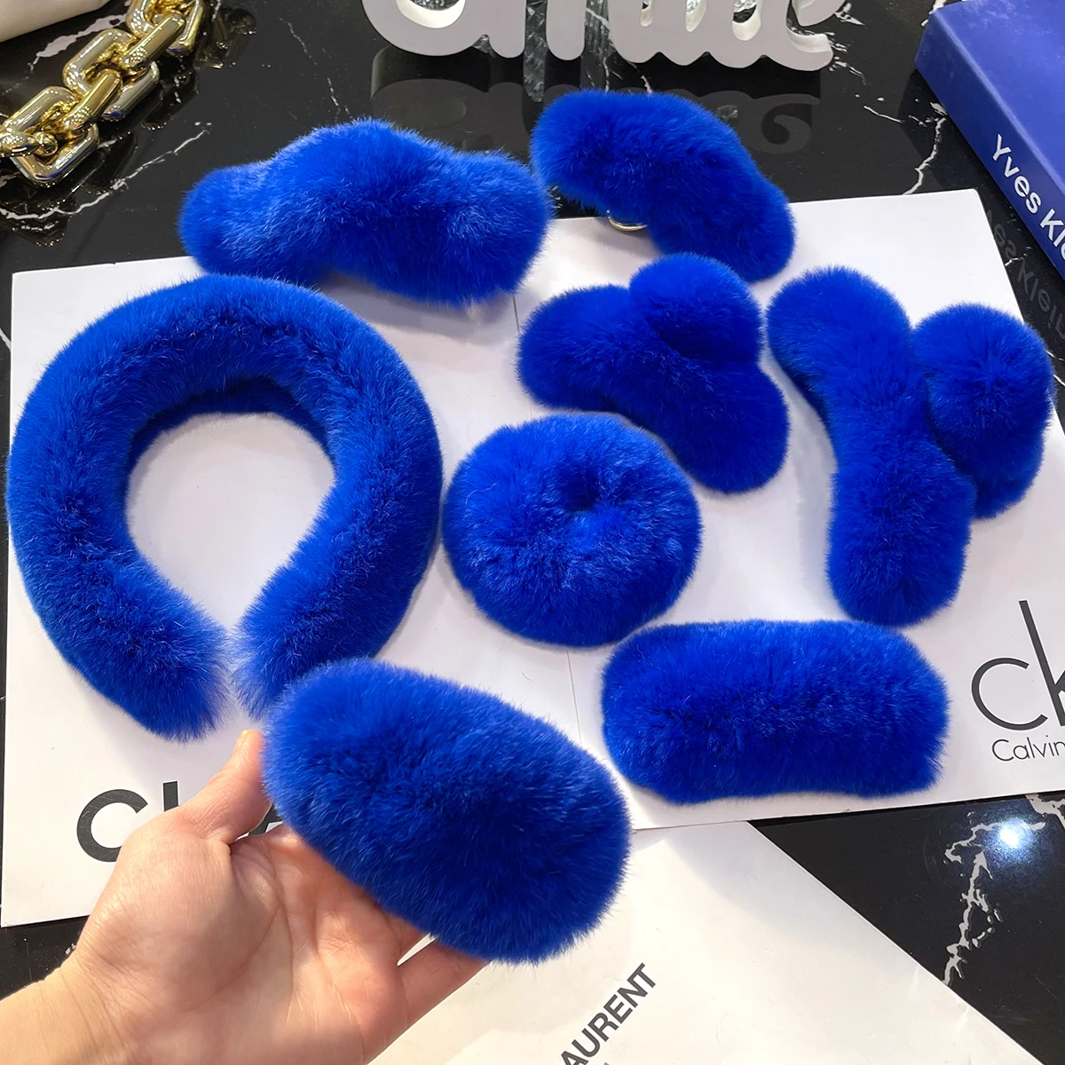 

2022 Royal Blue Women Real Rex Rabbit Fur Hair Claws Accessories Korean Hairgrip Hair Pin Barrette Crab Ornament Dropshipping