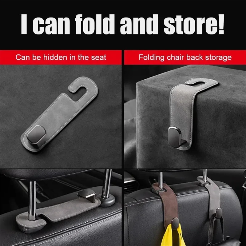 1Pcs Universal Car Suede Alloy Seat Hook Rear Seat Headrest Hook Storage Hanger