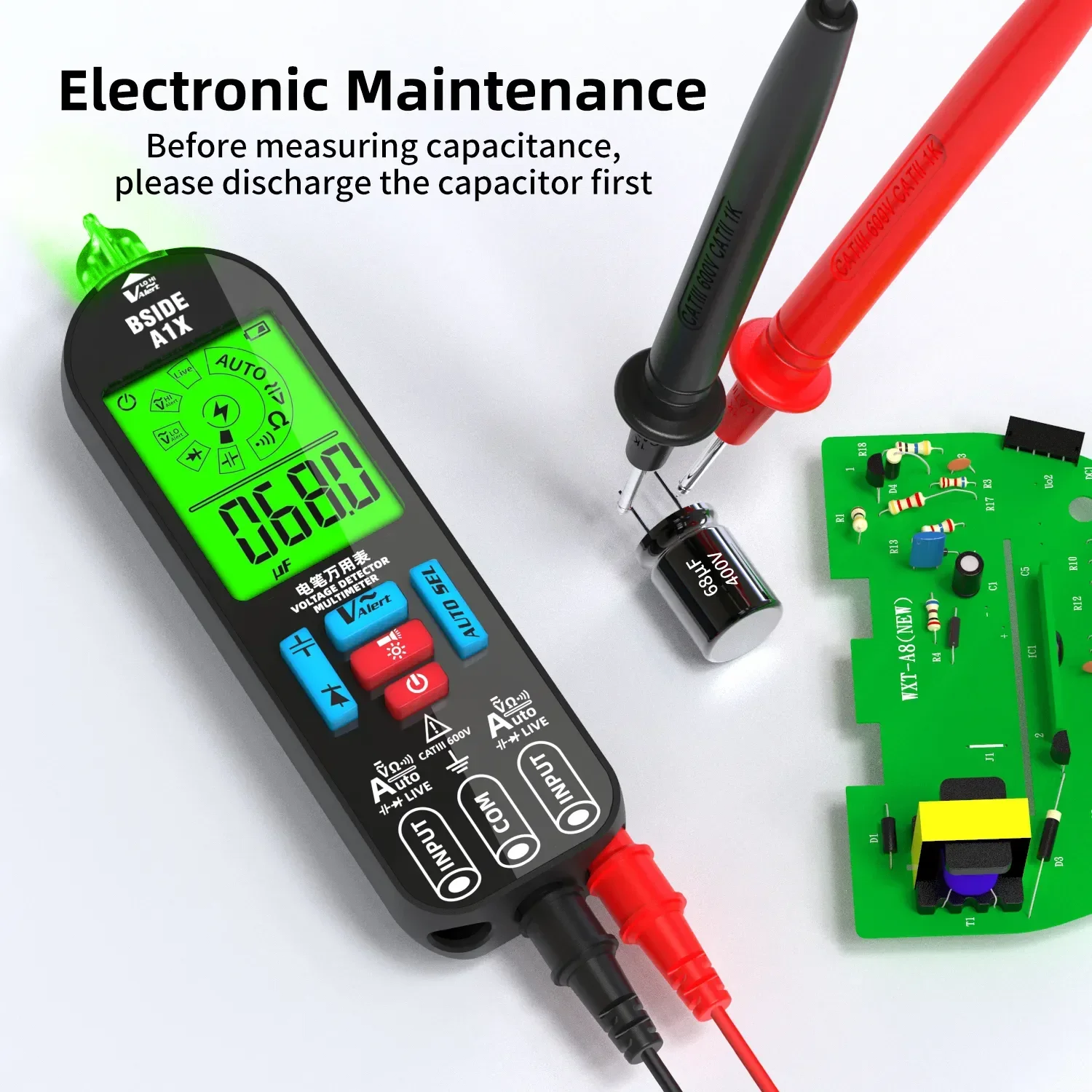 BSIDE A1X Voltage Tester Pen Multimeter Electronic USB Tester Breakpoint AC DC Non-Contact NCV Live Auto Diode Capacitance Hz digital multimeter multimeter tester voltage detector tester