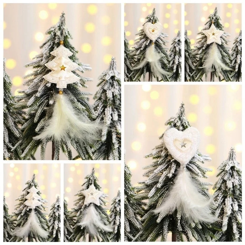 Creative Christmas Decorations Ornaments White Feather Star Heart Christmas Tree Hanging Pendants Christmas Decorations For Home