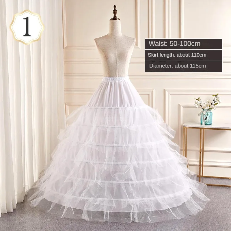 6-Hoops Underskirt Women Petticoat Wedding Dress Pleated Crinoline White a Line Floor Length Under Skirt Cancan Pettidresses 2