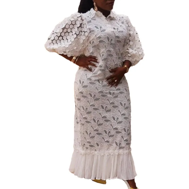 

African Dresses For Women Elegant Hollow Out New Muslim Fashion Abayas Dashiki Robe Kaftan Long Maxi Dress One Piece 2024