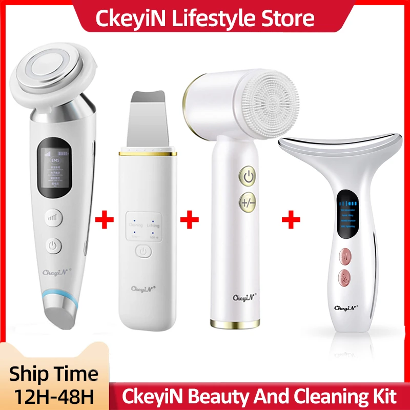 CkeyiN EMS Face Massager Light Therapy Machine+Ultrasonic Skin Scrubber