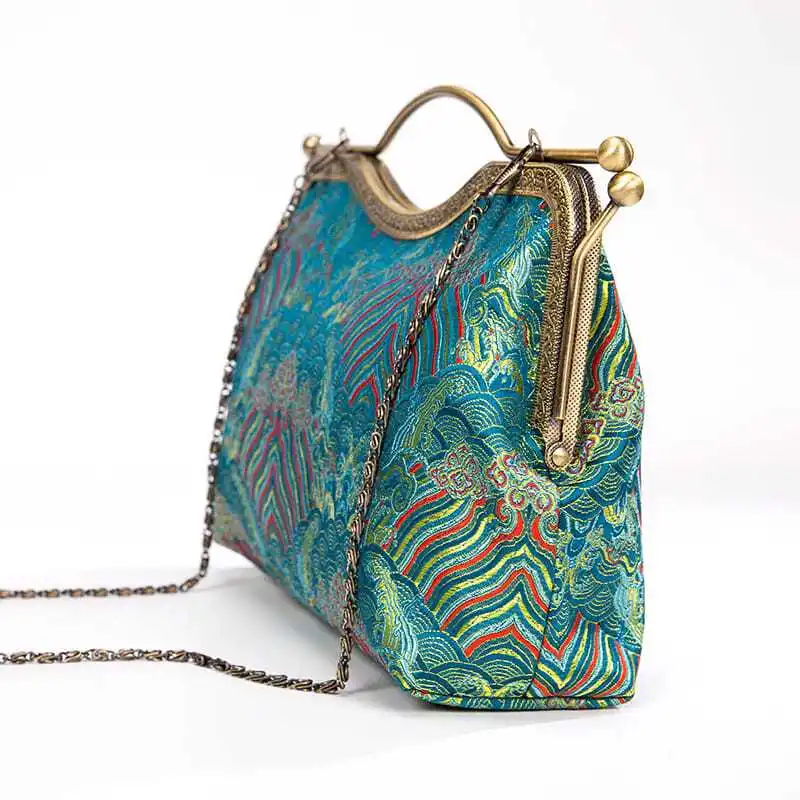 NEW Vintage Green Palace Flowers Bags Women Bag Original Handmade Bag Shell Lock Bags Tote Women's Handbags Purses Chain Strap
