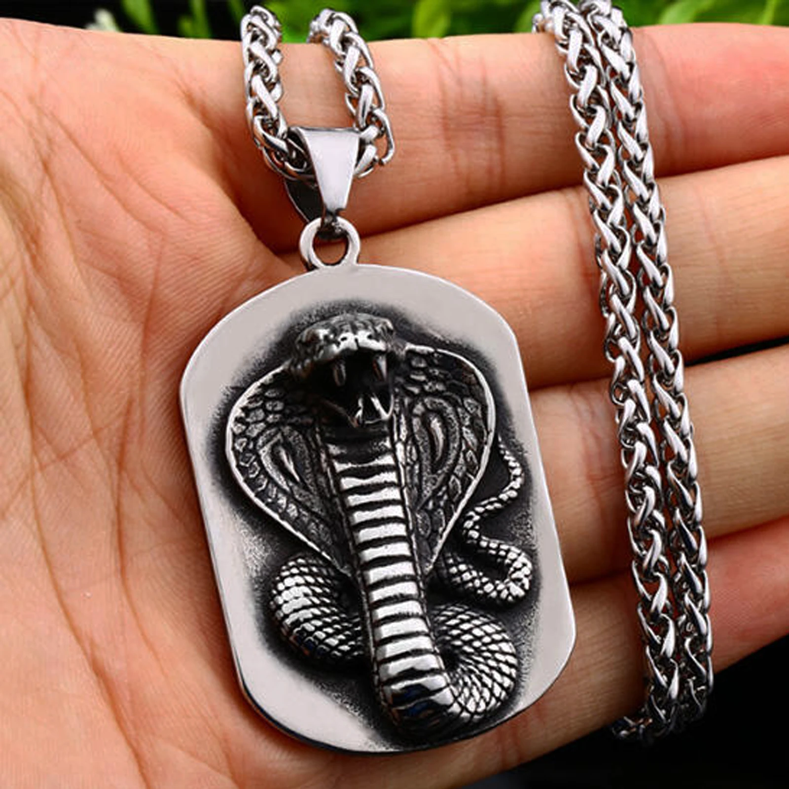 FANDAO Cobra/Python Snake Pendant Necklace for Men Stainless Steel Chain Vintage Gothic Jewelry