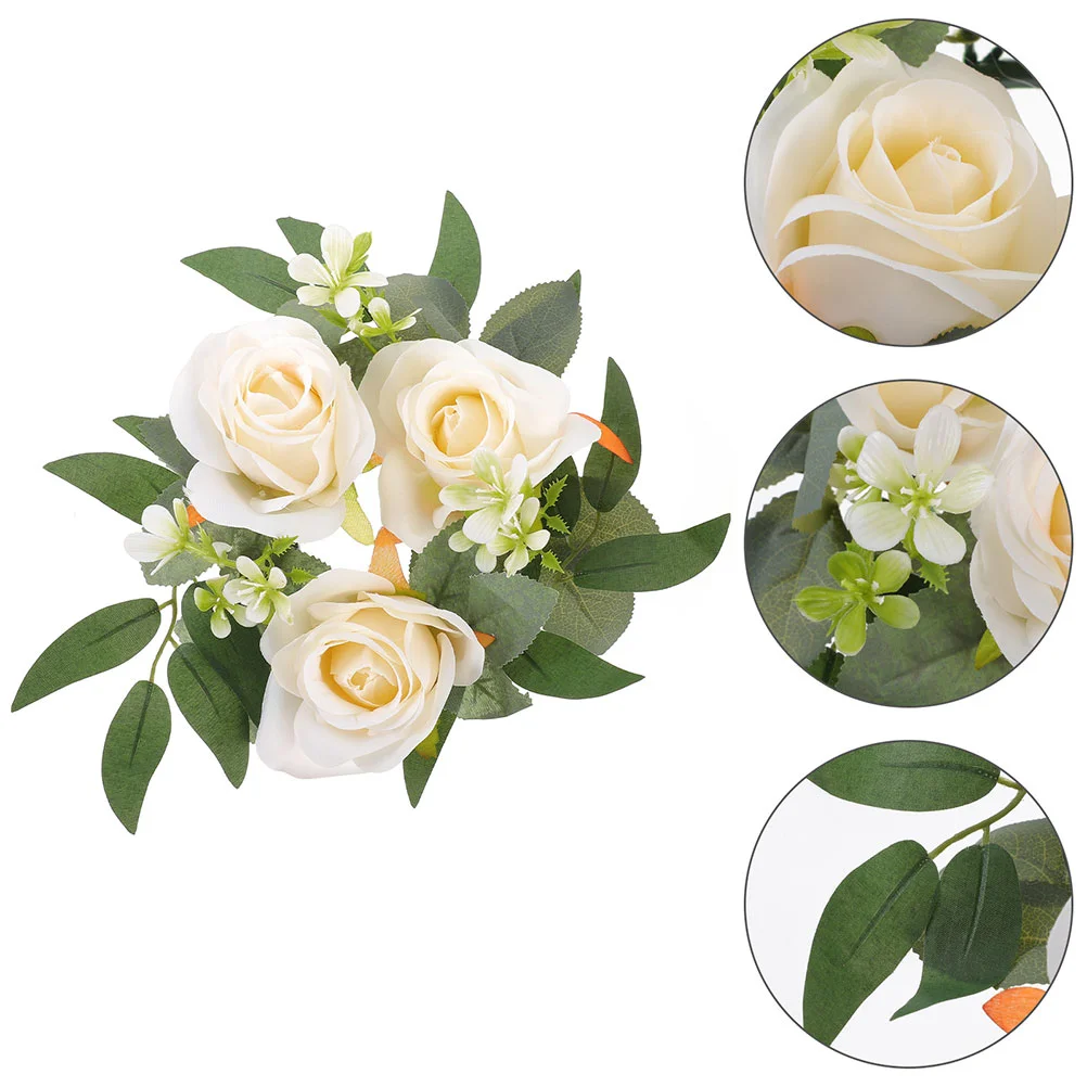 

2 Pieces Candle Rings Artificial Rose Wreaths 3 Inch Center Eucalyptus Candle Ring Candle Holder Wedding Home Door