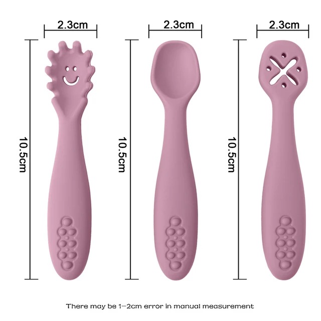 Juego de utensilios de silicona de 3 piezas para bebé, cuchara, tenedor, comida, aprendizaje de comer, tenedor suave, cubiertos, vajilla para niños 4