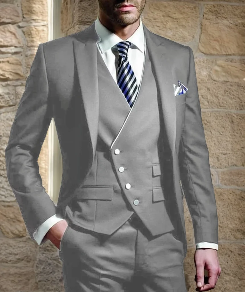 Men Suits for Wedding 3 Pieces Blazer Vest Pants Peak Lapel  Slim Fit Suit Elegant Tuxedos for Wedding Business Evening Party 5